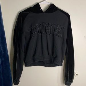 PINK velvet cropped hoodie